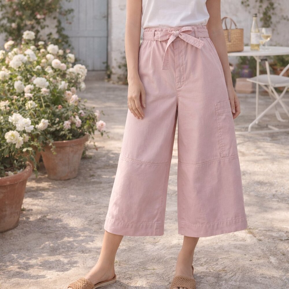 Anthropologie  NWT $128 Blush Pink Maeve Wide-Leg Utility Culottes L TALL